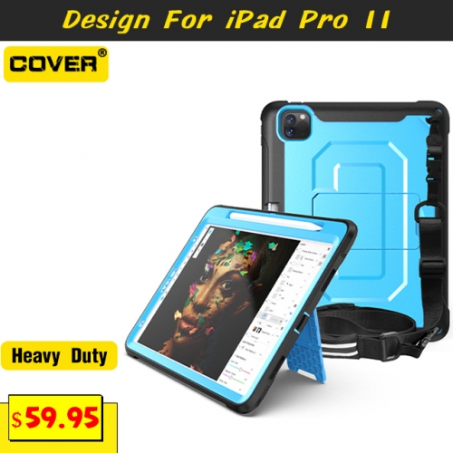 Smart Stand Heavy Duty Case For iPad Pro 11 2018/2020 With Pencil Holder And Shoulder Strap