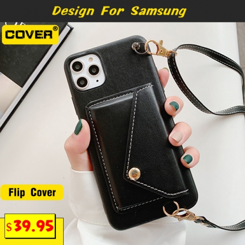 Leather Wallet Case For Samsung Galaxy S20/S20 Plus/S20 Ultra/S10/S10 Plus/S10e/S9/S9 Plus/Note 9 With Lanyard