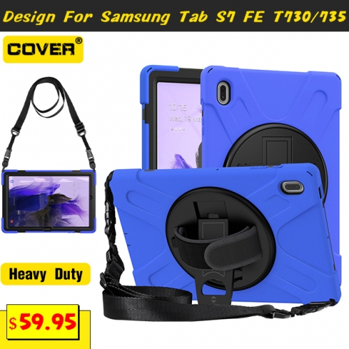 Smart Stand Heavy Duty Case For Galaxy Tab S7 FE 12.4 T730/735 With Hand Strap And Shoulder Strap