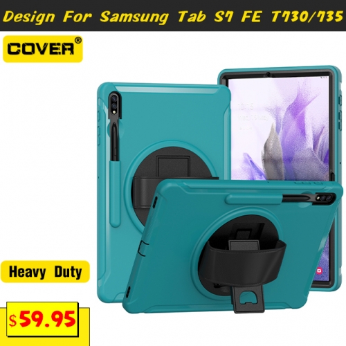 Smart Stand Heavy Duty Case For Galaxy Tab S7 FE 12.4 T730/735 With Pen Slot And Hand Strap