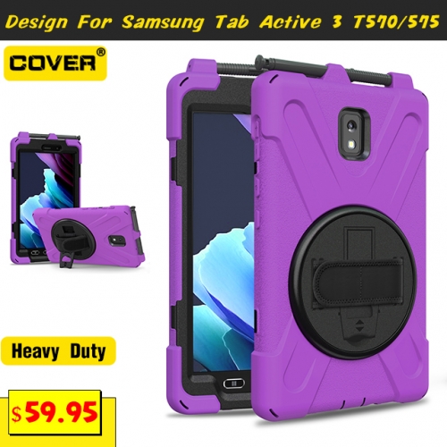 Smart Stand Heavy Duty Case For Galaxy Tab Active3 8.0 T570/575 With Pen Slot And Hand Strap