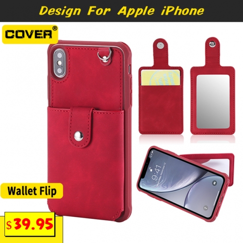 Leather Wallet Case For iPhone 6/7/8 Series/X/XS/XR/XS Max/11/11 Pro/11 Pro Max/12/12 Pro/12 Pro Max/12 Mini With Mirror