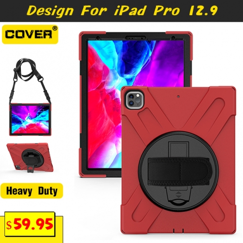 Smart Stand Heavy Duty Case For iPad Pro 12.9 2018/2020 With Pen Slot And Shoulder Strap