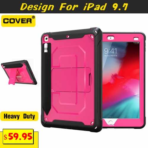 Smart Stand Heavy Duty Case For iPad 9.7 2017/2018 With Pencil Holder