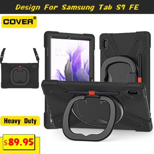 Handle Grip Heavy Duty Case For Galaxy Tab S7 FE 12.4 T730/735 With Pen Slot And Shoulder Strap