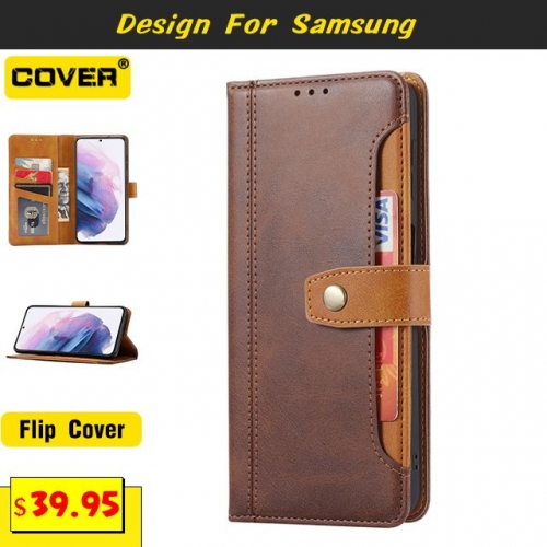 Leather Wallet Case For Samsung Galaxy S22/S22Plus/S22Ultra/S21FE/Note20Ultra/A72/A52/A32/A12