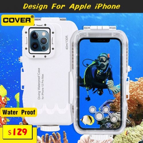 40M/130FT WaterProof Diving Case For iPhone 13/13 Pro/13 Pro Max/12/12 Pro/12 Pro Max/12 Mini, Photo Video Taking Underwater Housing Cover(White)