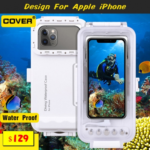 45M WaterProof Diving Housing Photo Video Taking Underwater Cover Case For iPhone 11/X/8/7/6S, iOS 13.0 Or Above Version iPhone(White)