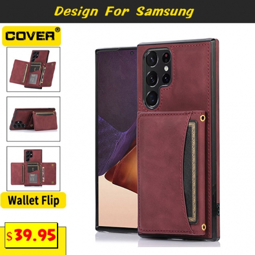 Leather Wallet Case For Samsung Galaxy S22/S22Plus/S22Ultra/S21/S21Plus/S21Ultra/S20/S20Plus/S20Ultra/S10/S10Plus