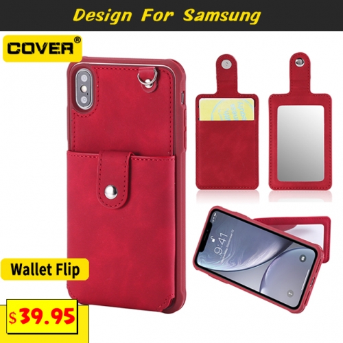 Leather Wallet Case For Samsung Galaxy S20/S20Plus/S20Ultra/S10/S10Plus/S10E/S9/S9Plus/S8/S8Plus With Mirror