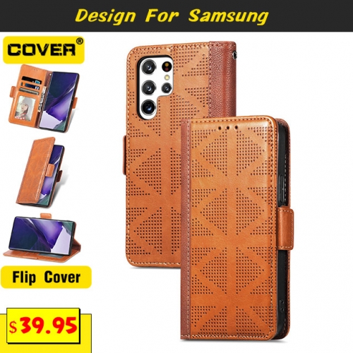 Leather Wallet Case For Samsung Galaxy S22/S22Plus/S22Ultra/S21/S21Plus/S21Ultra/S21FE/S20/S10/S9/S8
